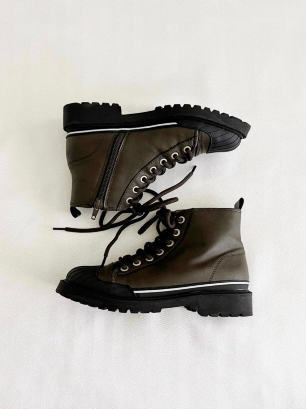 Olive Green Lace-Up Combat Boots - Boys